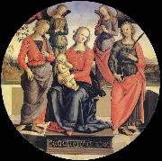 Pietro vannucci called IL perugino The Virgin and the Nino acompanados for two angeles, Holy Rose and Holy Catalina France oil painting artist